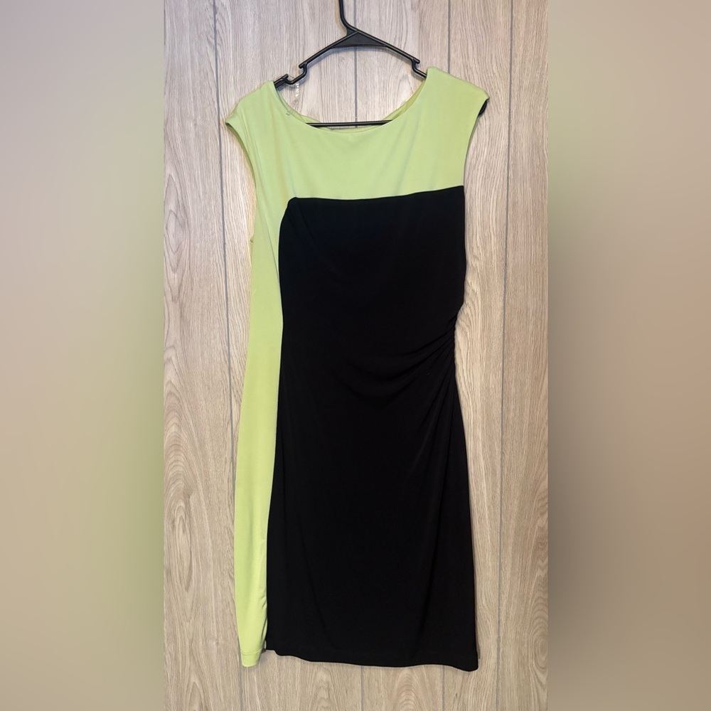 Connected Apparel Asymmetrical Black and Lime Dress